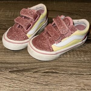 Toddler Velcro Vans Size 5.5 Pink and White Sparkles